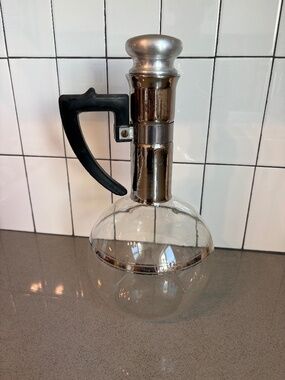 Vintage MCM Inland handblown glass carafe with Bakelite handle